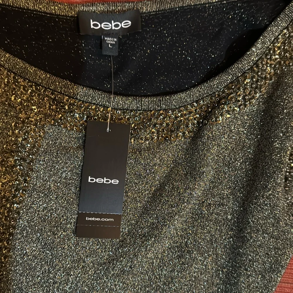 NWT Bebe One Shoulder Metallic Gold Cocktail Boutique Dress Size Large - Picture 9 of 11